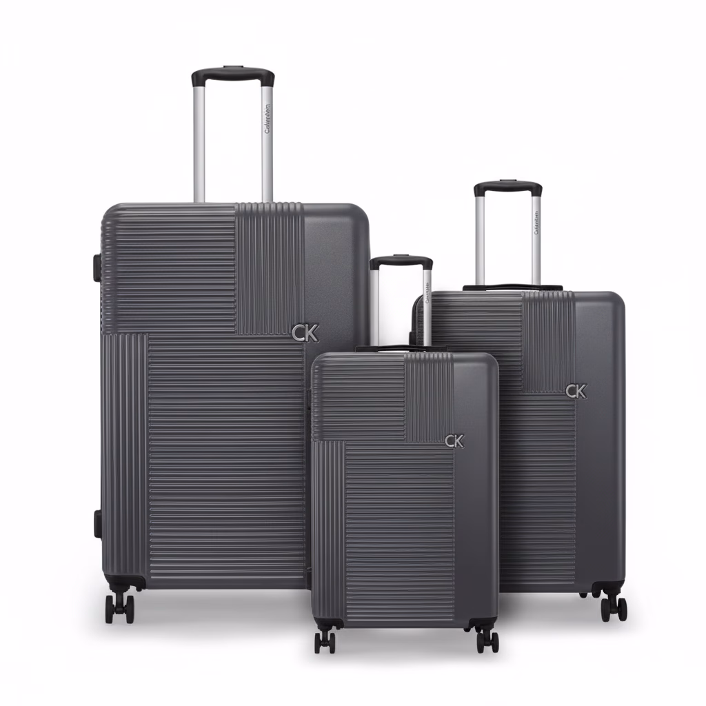 Calvin Klein Astoria Hardside Luggage set of 3 on Wheels for Unisex | Ultra Lightweight ABS with 4 Spinner Wheels | Color Charcoal